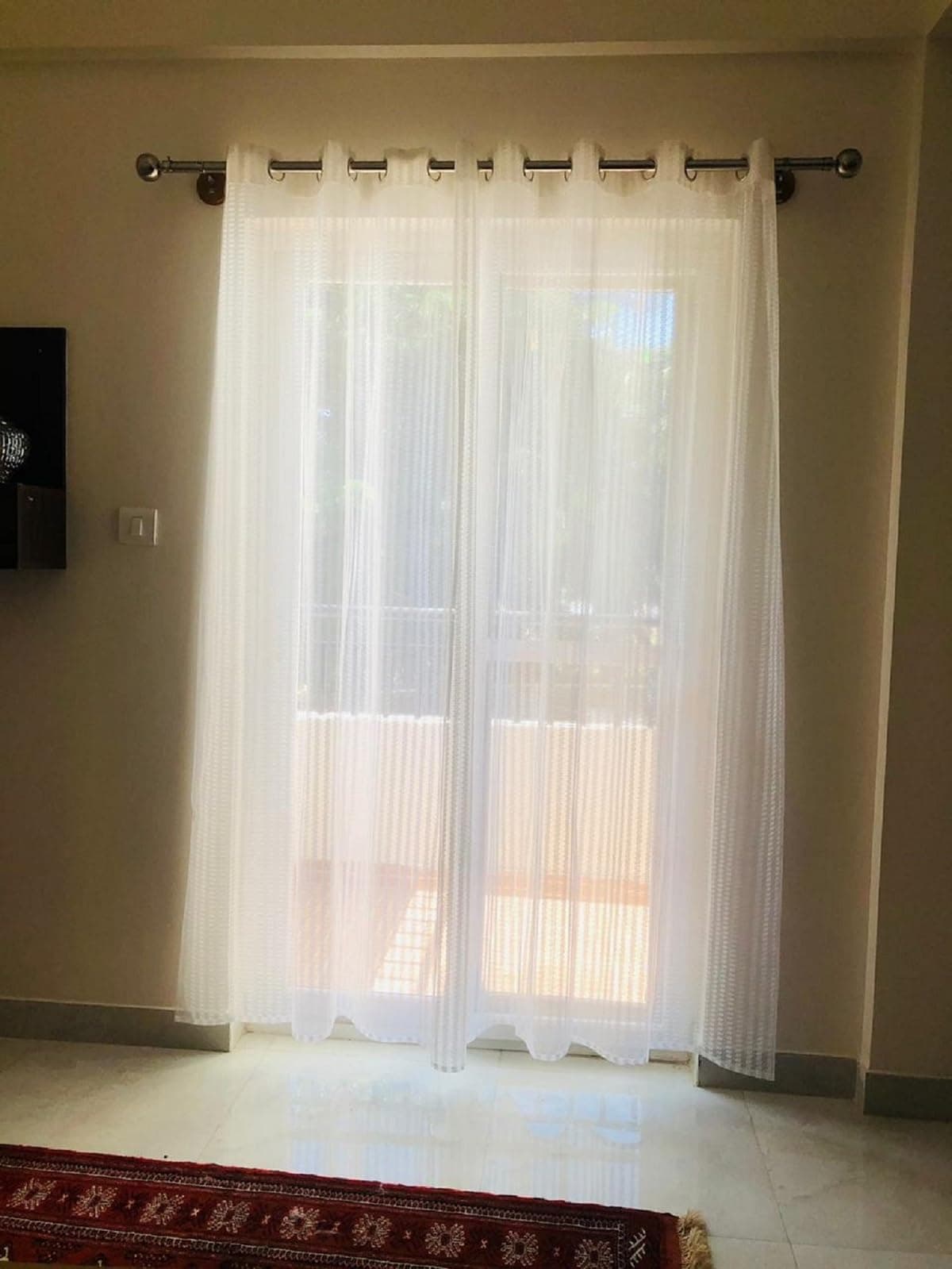 Polyester Fully Transparent Net Sheer Curtain (Pack of 1) (Door, 7 Feet, White) - Grommet