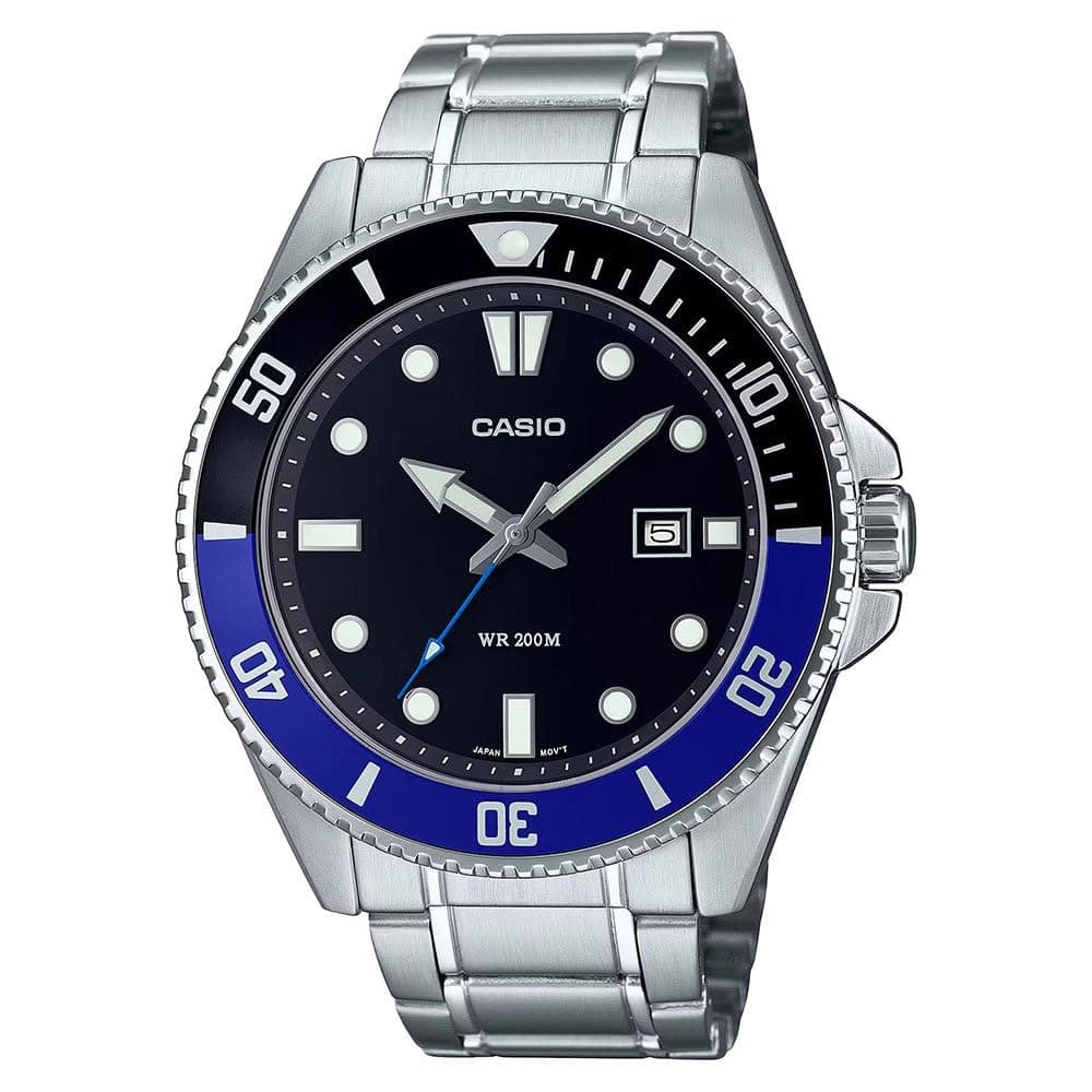 MDV107D-1A2V Men's Stainless Steel 200M Black/Blue Bezel Black Dial 3-Hand Anlog Dive Watch