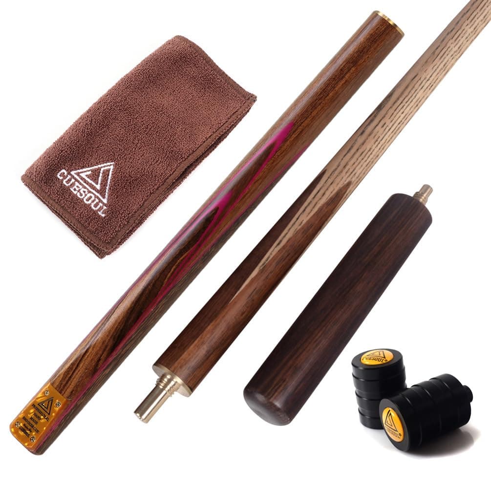CUESOUL 57" 3/4 Jointed Snooker Billiard Pool Cue Handcrafted 18oz with Telescopic Aluminium Extension & 6" Walnut Extension, Ash Shaft & Walnut Butt, in Aluminium Cue Case, 9.5mm Tip Snooker Cue Set