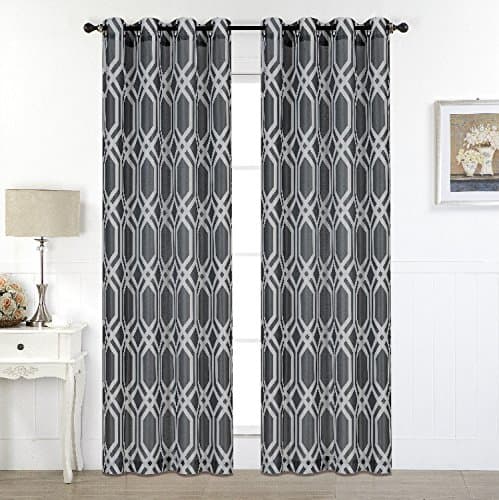 2PC Grommets top Curtain 38" W x 84" L , Jaquard Faux Silk Darkening - White&Gold Draps,Curtain Panel, Full Size Curtains , 2 panels by Rama Rose (black)