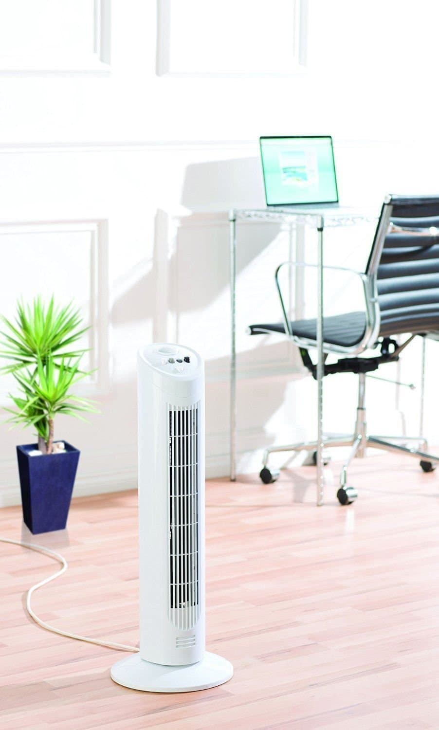 Tower Fan 30-Inch 45W White Quiet Oscillating 3 Speed Cool Air Timer Office Home
