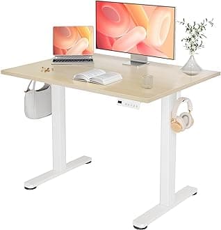 YDN Electric Standing Desk Adjustable Height, 40 x 24 Inches Stand up Desk with Cable Management, Home Office Desks with Splice Board & White Frame, Nature Top