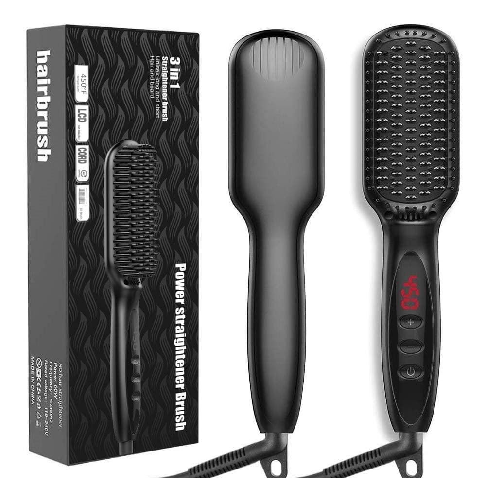JUMPHIGH Hair Straightener Brush, Ionic MCH Ceramic, Anti-Scald, Auto Temperature Lock, Portable, Dual Voltage for Home and Travel