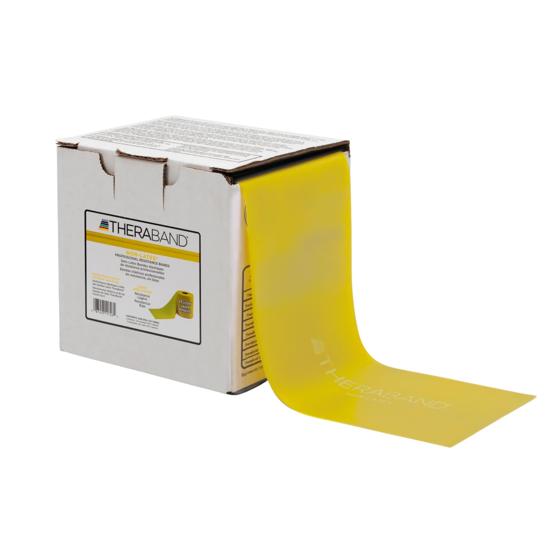 Professional Non-Latex Resistance Bands for Upper and Lower Body Exercise Workouts, Physical Therapy, Lower Pilates, and Rehab, 50 Yard Roll Dispenser Box, Yellow, Thin, Beginner Level 2
