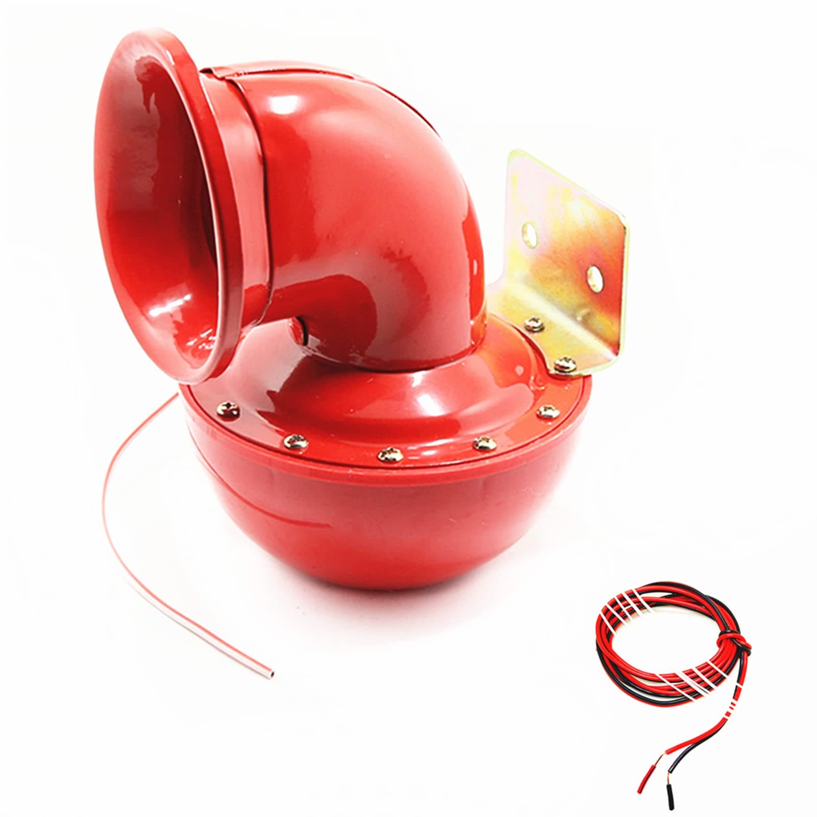 Electric Bull Horn - 150db Loudspeaker, Red, Metal, Super Loud for 12V Vehicles, Trucks, Cars & More
