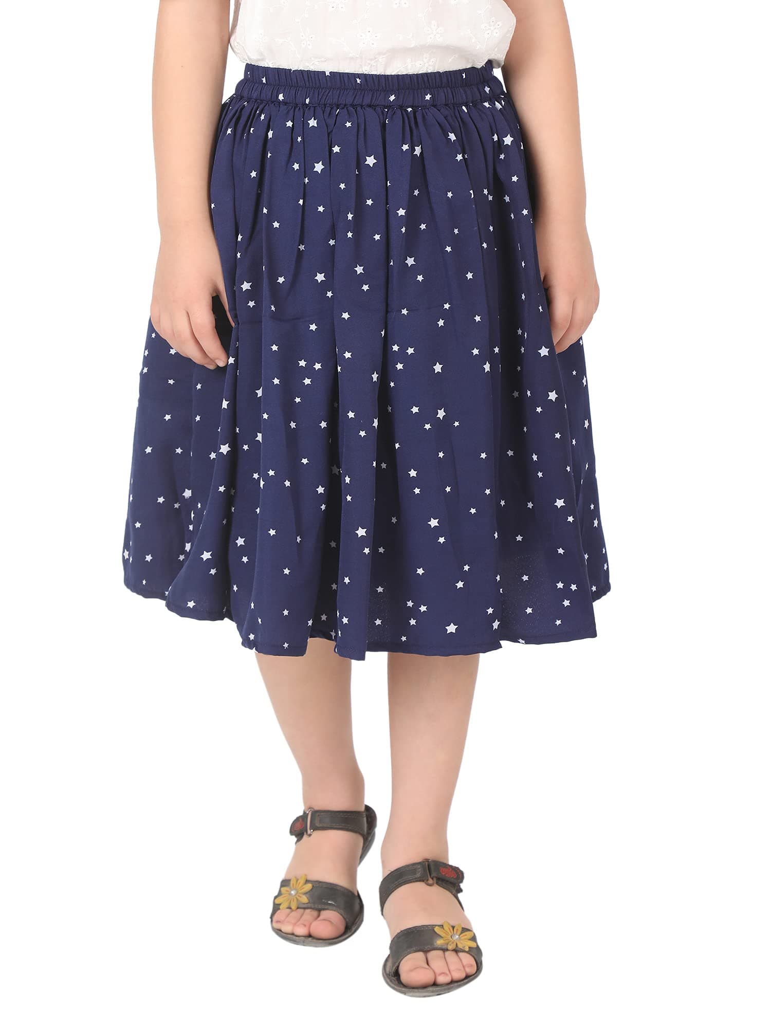 FGL Kids Girl's Crepe Printed Below Knee/Midi Length Navy Blue Skirt