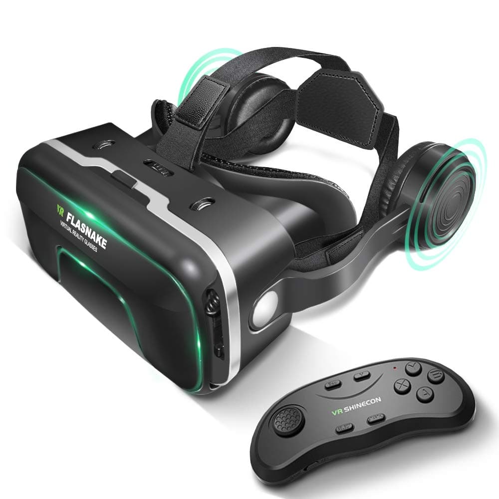 3D VR Headset with Remote Controller Virtual Reality Glasses for 3D Movies VR Games with Stereo Headphone, Adjustable Lenses Head Straps Compatible with 4.7" To 6.0" IOS/Android Smartphone