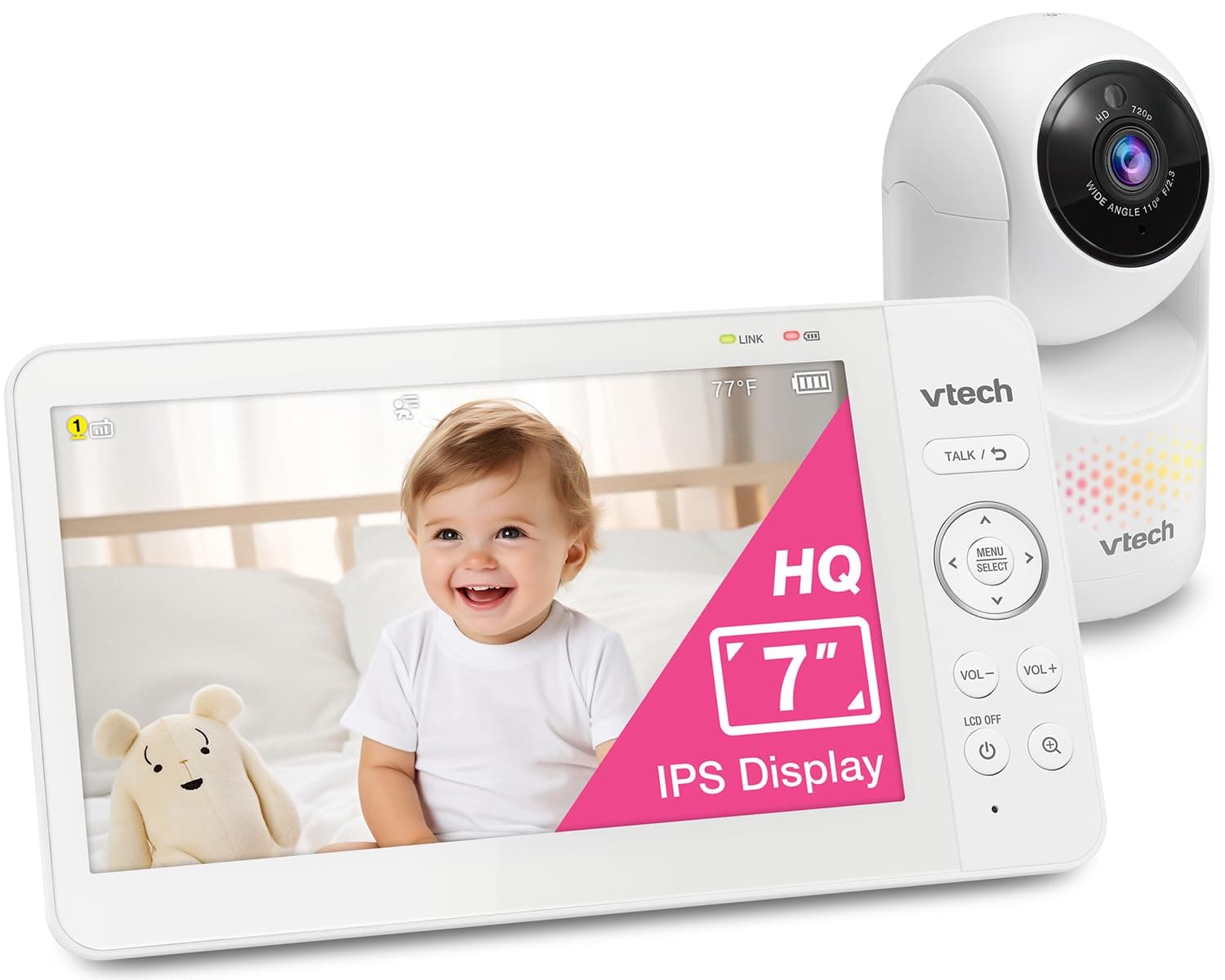 VTech Advanced HQ MAX 7" Digital Video Baby Monitor with Panoramic Zoom, 5000mAh Long Battery Life, IPS Display, Touch Control, Multi-Color Night Light,