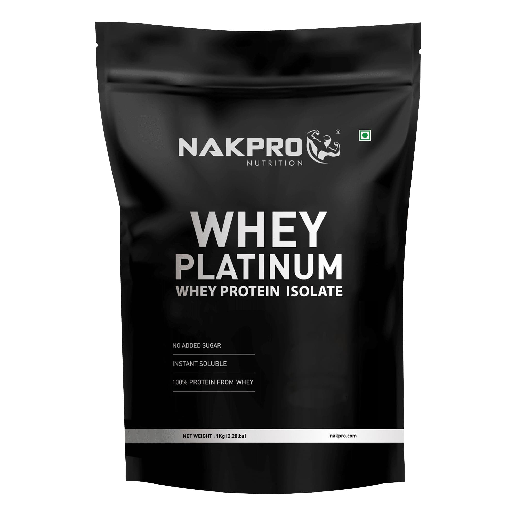 NAKPRO NUTRITION Platinum Whey Protein Isolate | 1kg Unflavoured | 31g Protein| Trustified Certified