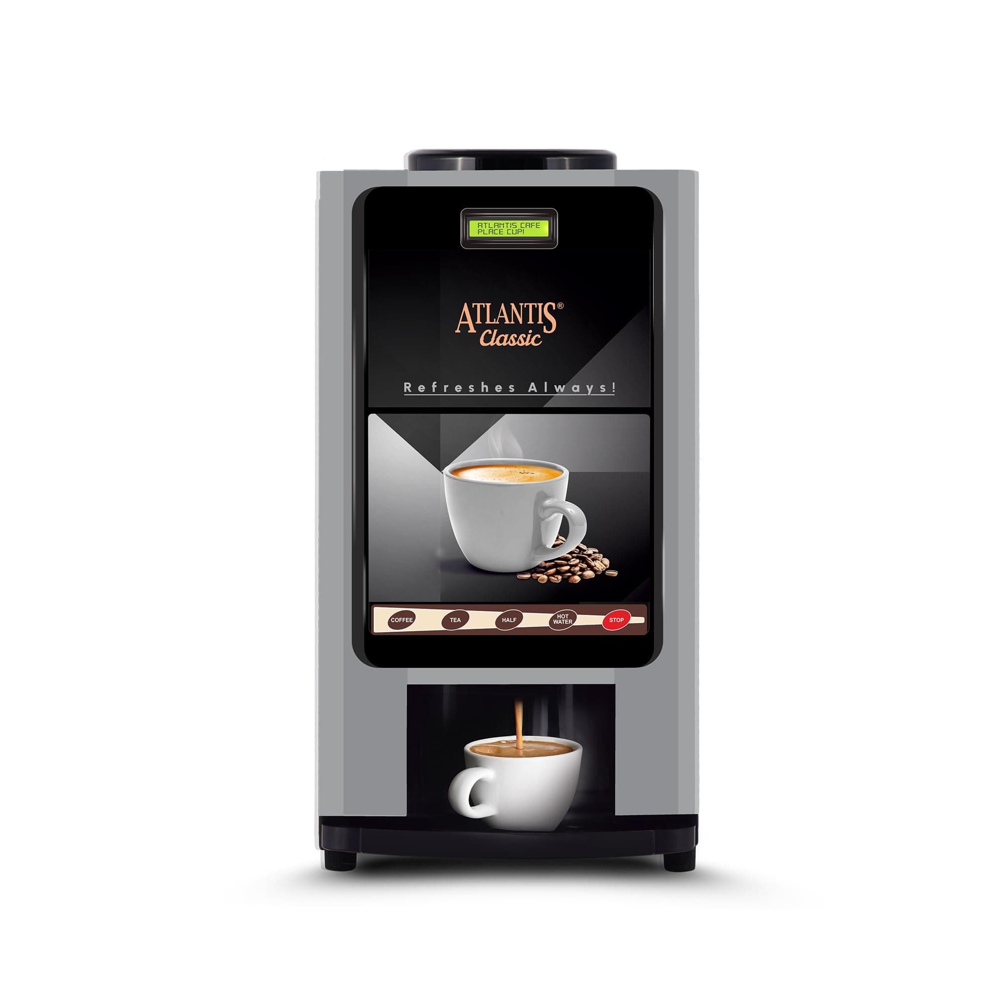 ATLANTIS Classic 2 Lanes Tea/Coffee Vending Machine - 3 Liters Hot Tank | Premix Based Instant Hot Beverage Dispenser for Offices, Shops and Institutions |