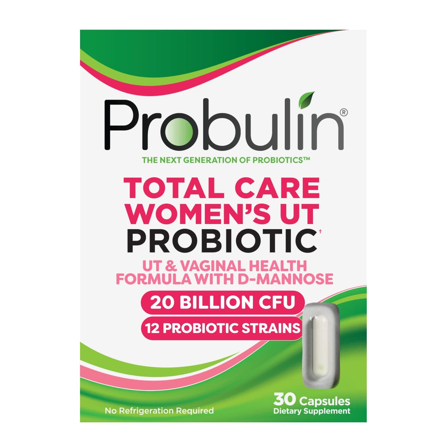 Probulin Total Care Women's Urinary Tract = Prebiotics + Probiotics + Postbiotics to Support a Healthy Vaginal Microbiome - 20 Billion CFU - 12 Strains - 30 Vegan Capsules