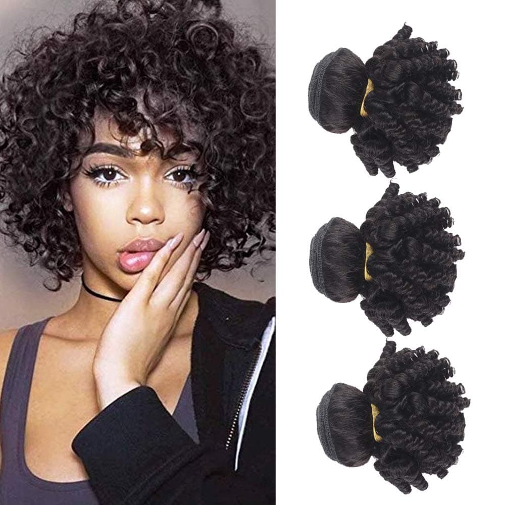 Kaibeilu Funmi Curly Human Hair Bundles Very Short Bouncy Curl Hair Afro Kinky Curly Hair Weave Brazilian Virgin Hair Extensions 100g/PC (F8 8 8)