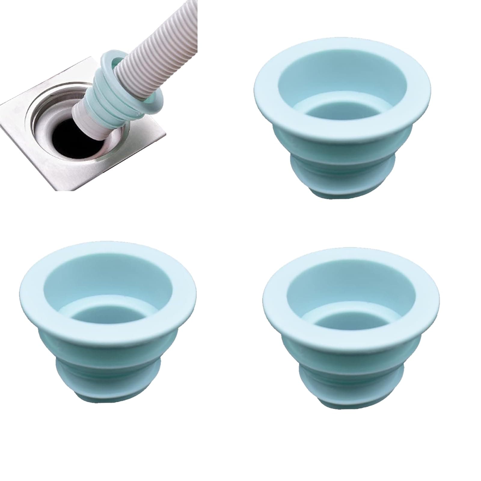 3 Pack Drain Pipe Seal Hose Silicone Plug Toilet Seal Ring,Silicone Sealing Plug Kitchen Pipe Sewer Seal Ring Washing Machine Drain Multipurpose Pipe Connector Bathroom Kitchen Laundry (Blue)