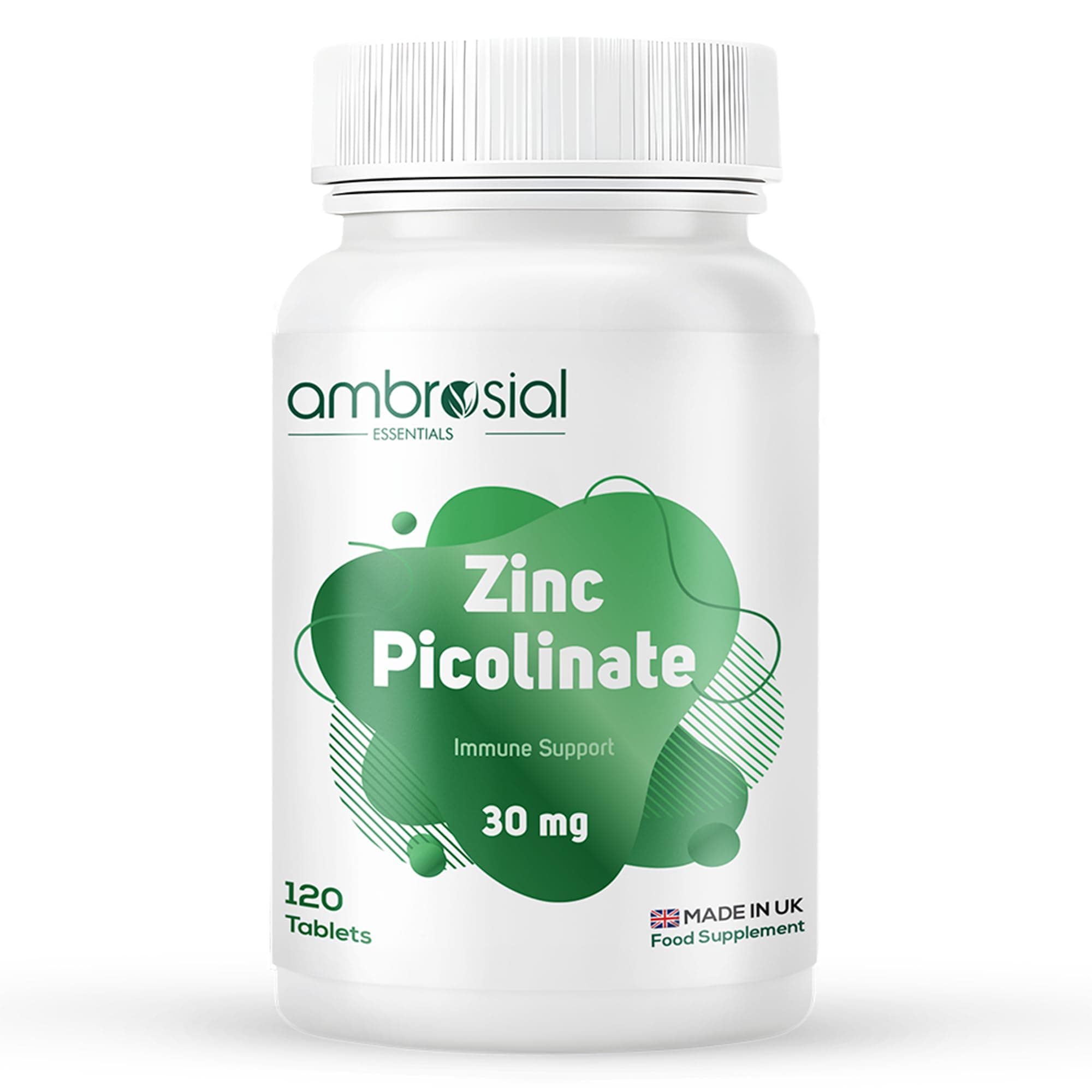 Ambrosial Zinc Picolinate Supplement 30 mg – High Strength Zinc Tablets for Women & Men – Non-GMO, GMP Certified, 120 Tablets (4 Months Supply)