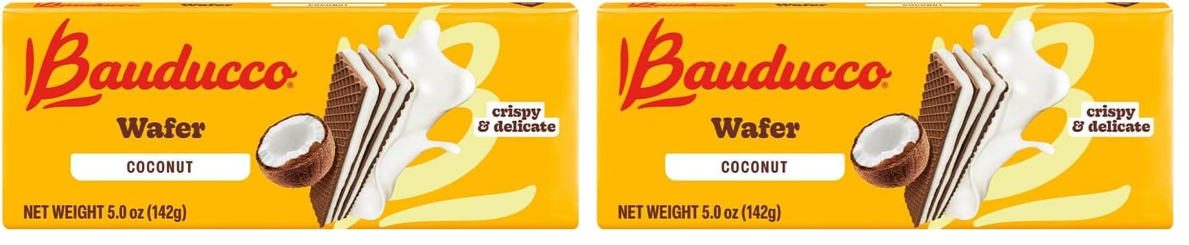 Bauducco Wafer Cookies, Coconut, 5.0 oz (Pack of 2) - Crispy Triple-Layered Wafers with Rich Coconut Cream Filling - Indulgent Sweet Dessert - No Artificial Flavors - Italian-style snack.