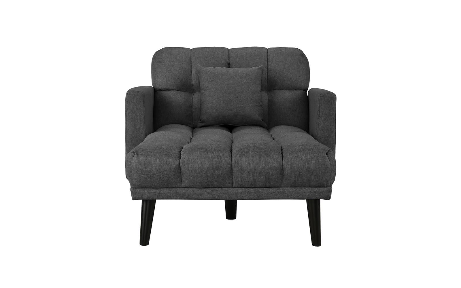 Modern Linen Fabric Recliner Sleeper Chaise Lounge - Futon Sleeper Single Seater with Tufted Trim & Reclining Backrest (Dark Grey)