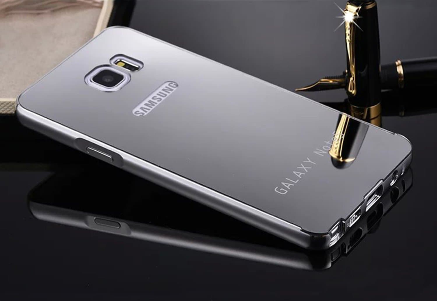 Dealspank Note 5 Case,Aluminum Ultra-thin Clear Mirror With Metal Bumper Hard Case for Samsung Galaxy Note 5(Gray)+ A shinning hair bun sent randomly