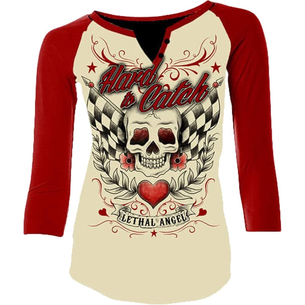 Lethal AngelWomen's Hard to Catch Raglan T-Shirt Cream/Red XL