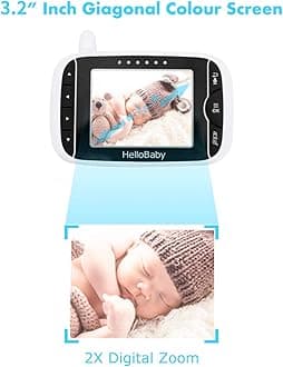 HelloBaby Baby Monitor with Remote Pan-Tilt-Zoom Camera and 3.2'' LCD Screen, Infrared Night Vision