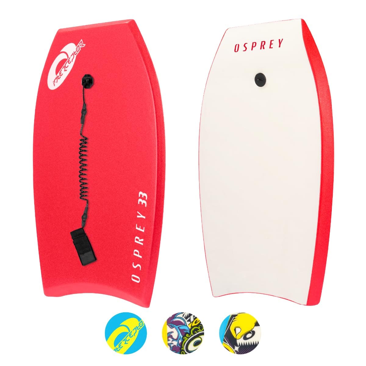 33” BodyBoard with Adjustable Wrist Leash for Kids and Adults, Lightweight Bodyboard with XPE Deck, Crescent Tail and EPS Core, Multiple Colours and Design, Yellow, 33 Inch