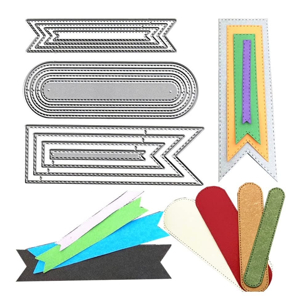 12 pcs Banner Cutting Dies, Bookmark Tags Ribbon Die Cuts Metal Embossing Stencils Template Mould for Card Scrapbooking and DIY Craft Album Paper Card Decor