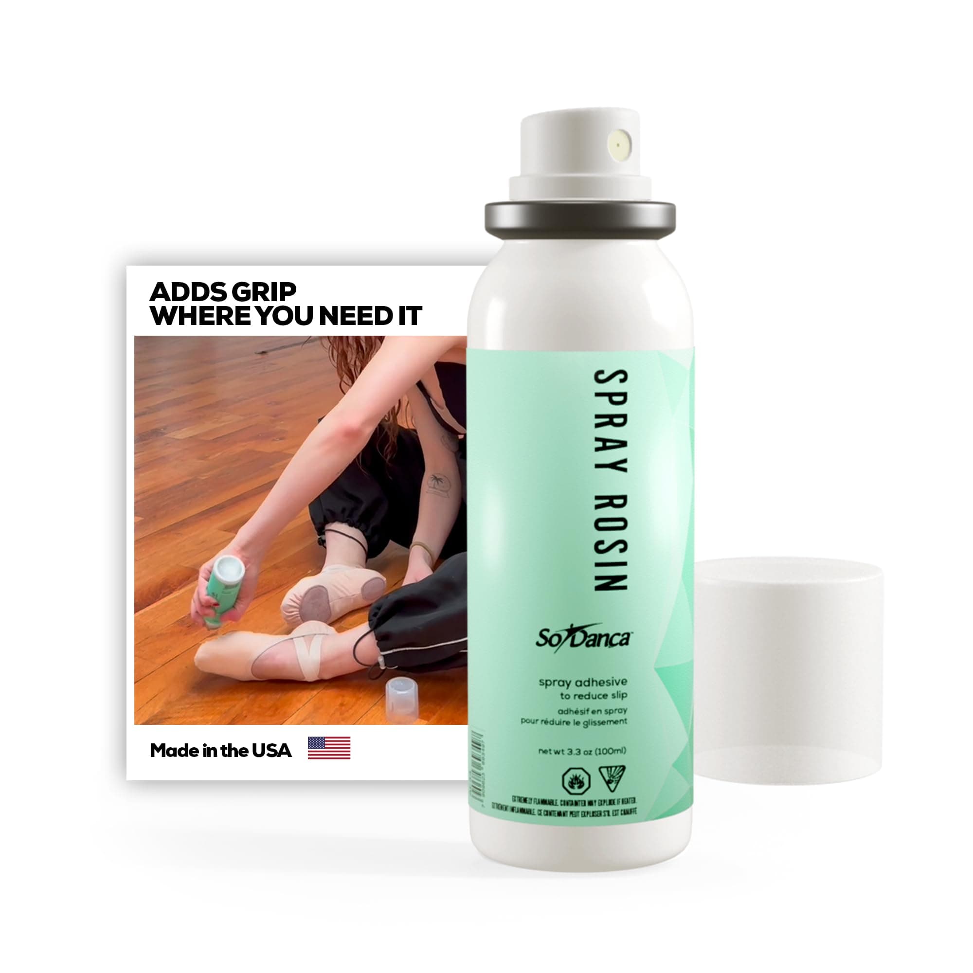 - So Danca - Spray Rosin AC34 3.3 oz | Instant Grip Enhancer for Dance Shoes in General, Soles, Pointe Ribbons or Anything Else – Portable Bottle Keeps You Grounded - Slip no More!