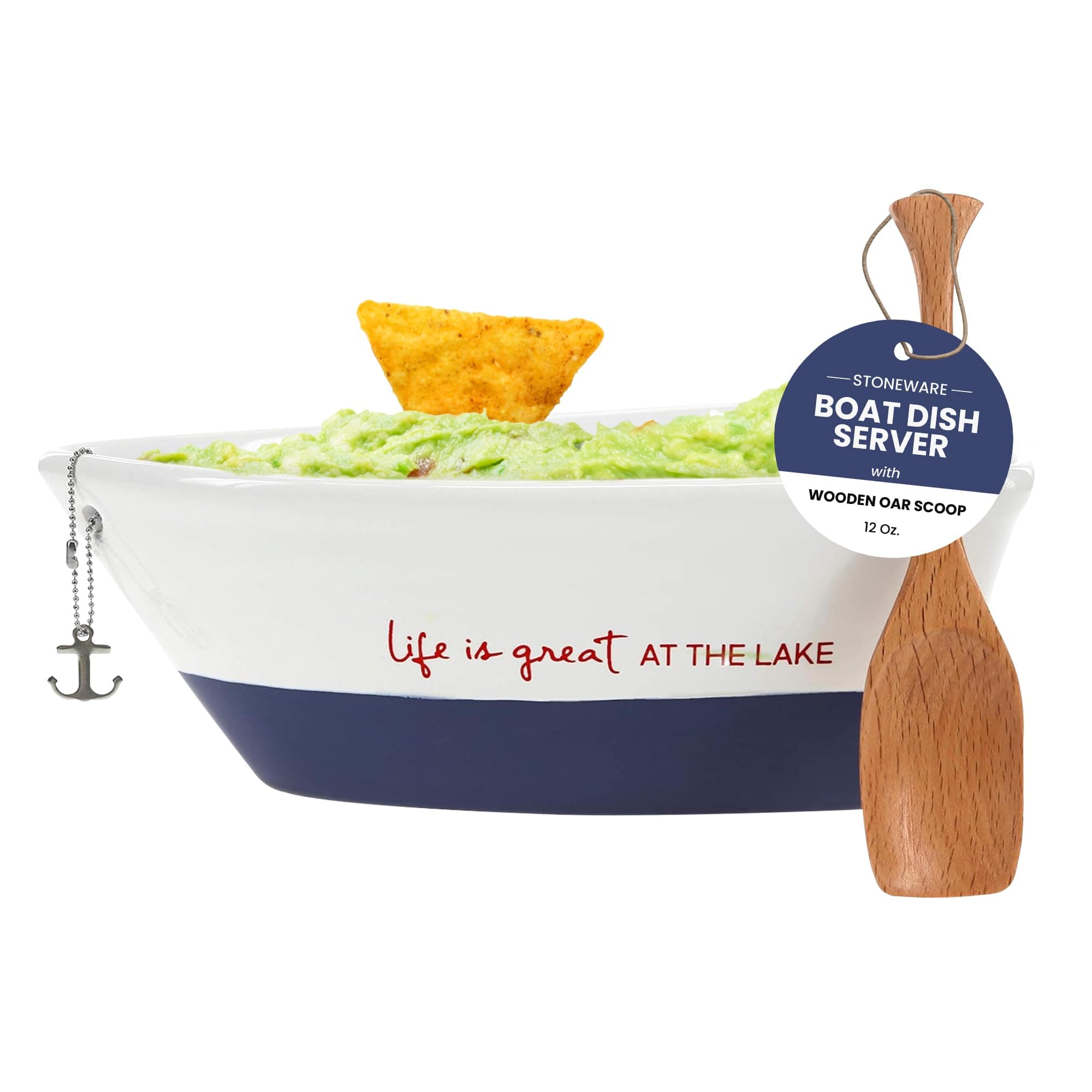 WP - At the Lake - 7" Boat Serving Dish with Oar, Blue, 12 oz