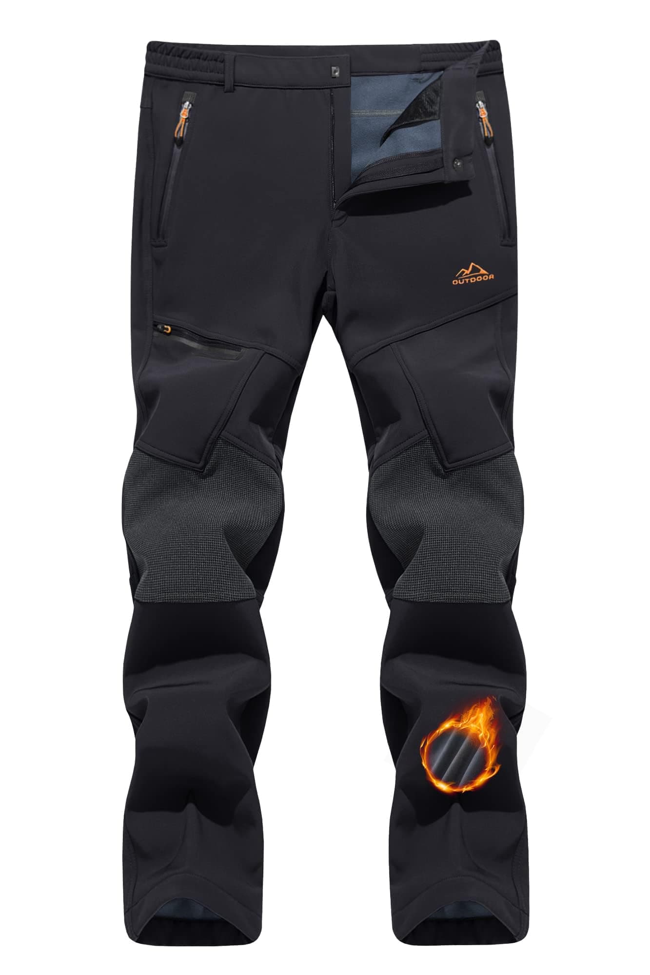 Men's Thick Pants-Skiing Snowboard Fleece Lined Reinforced Knees Softshell Pants (No Belt)