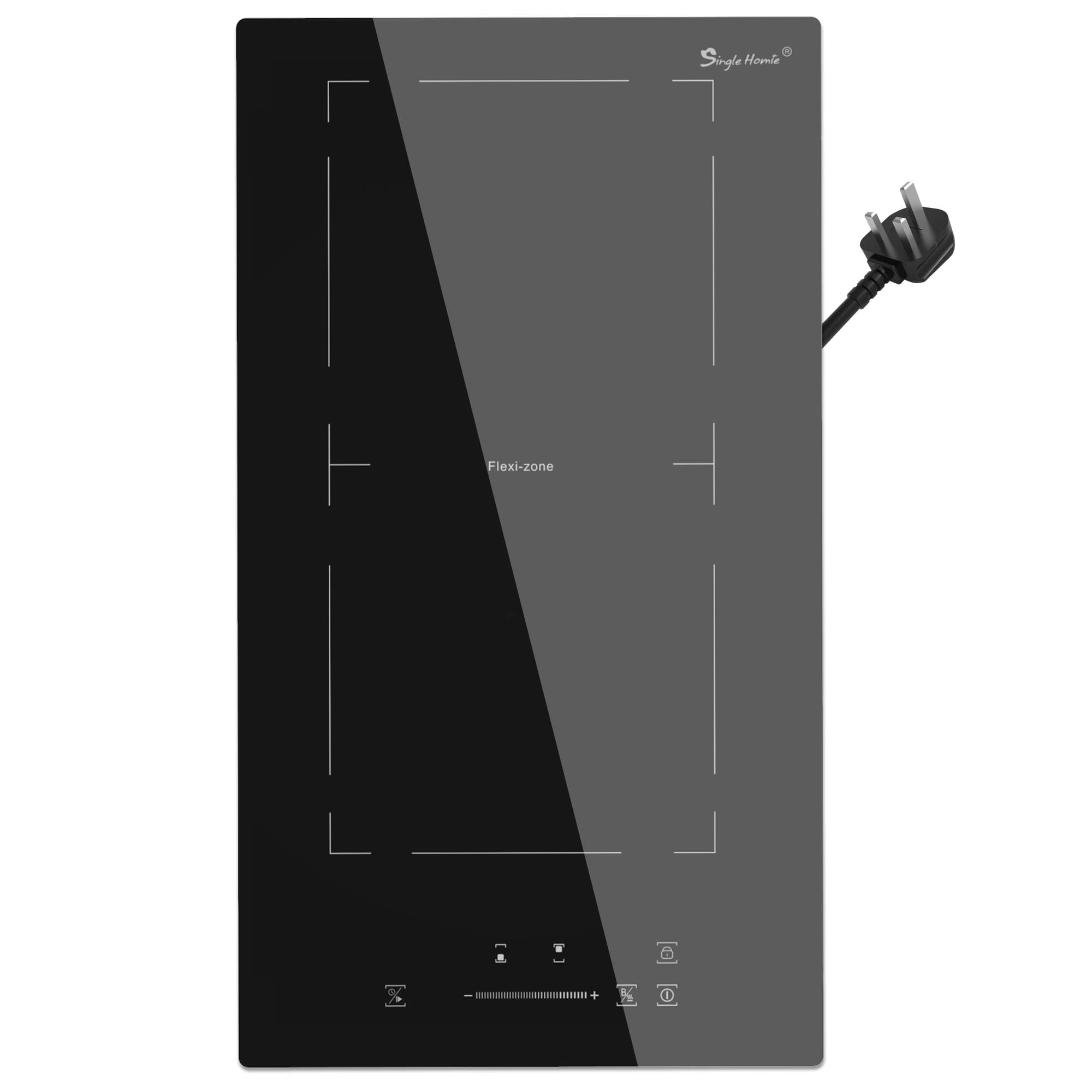 singlehomie Induction Hob, Plug in Electric Cooktop 2800W 13Amp, Flex Zone for BBQ Function, Built-in 2 Burner Hobs 30cm, Shiny Black 220~240V