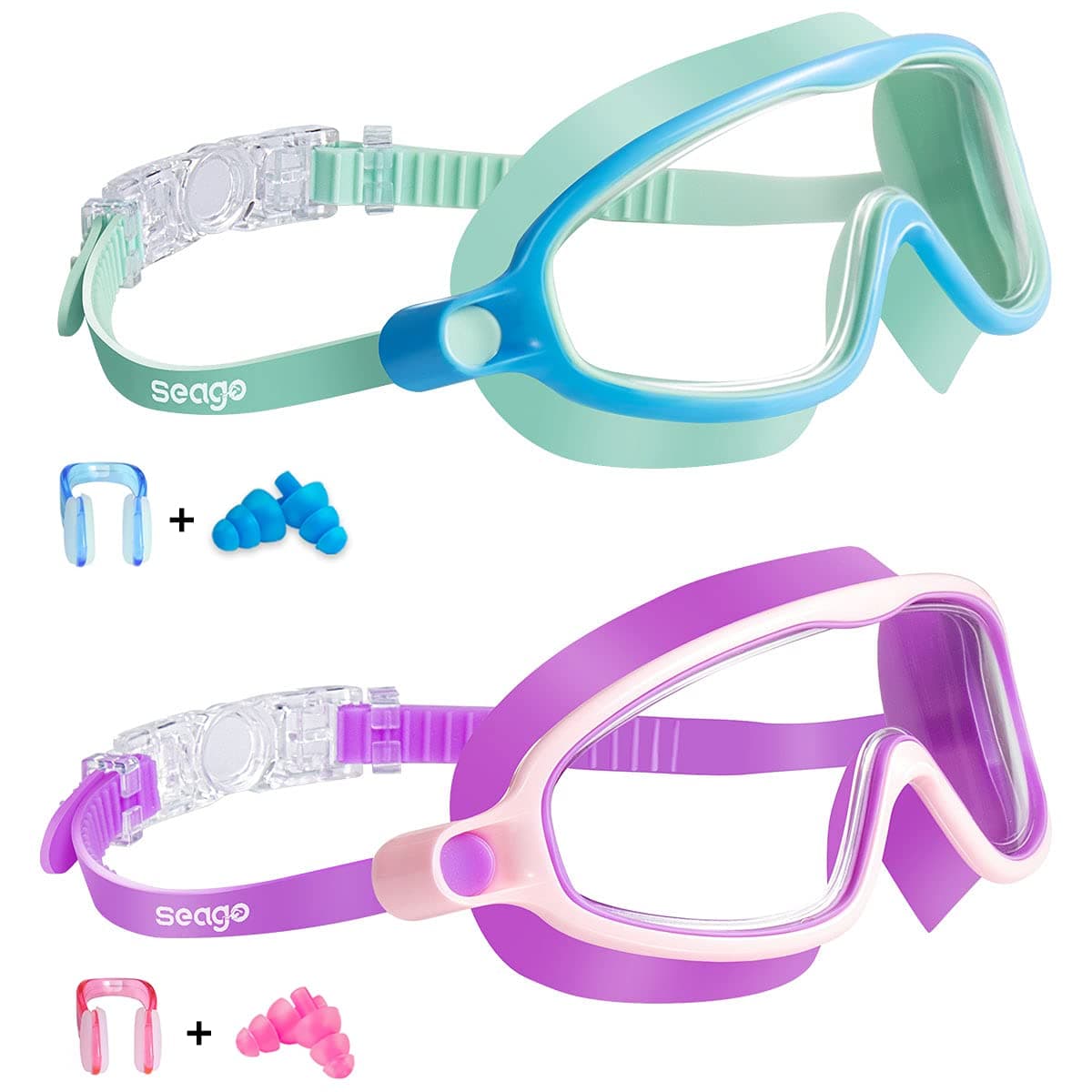 Swim Goggles 2 Pack Anti-Fog Anti-UV Wide View Swimming Goggles for Kids 3-14