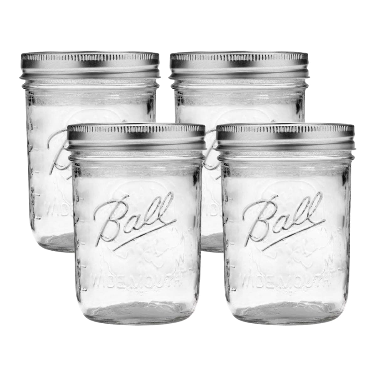 Ball Wide Mouth Glass Mason Jars with Lids and Bands, Used for Canning, Pickling, Juice, Jam, Jelly, Pint Size 16 Ounce (Pack of 4)