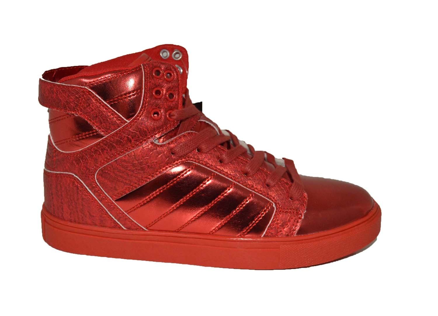 Mecca ME-7098 Harvey Men's Mettalic High Top Fashion Sneakers, Red Mettalic Size 10.5