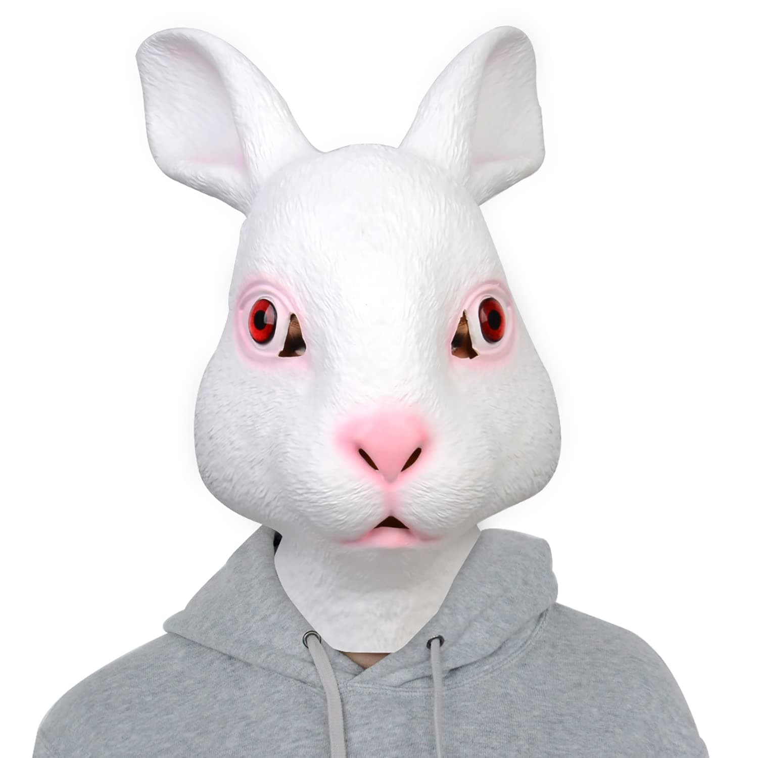 HugOutdoor Easter White Bunny Mask Carnival Cosplay Latex Full Head Animal Mask Halloween Rabbit Mask for Costume Props