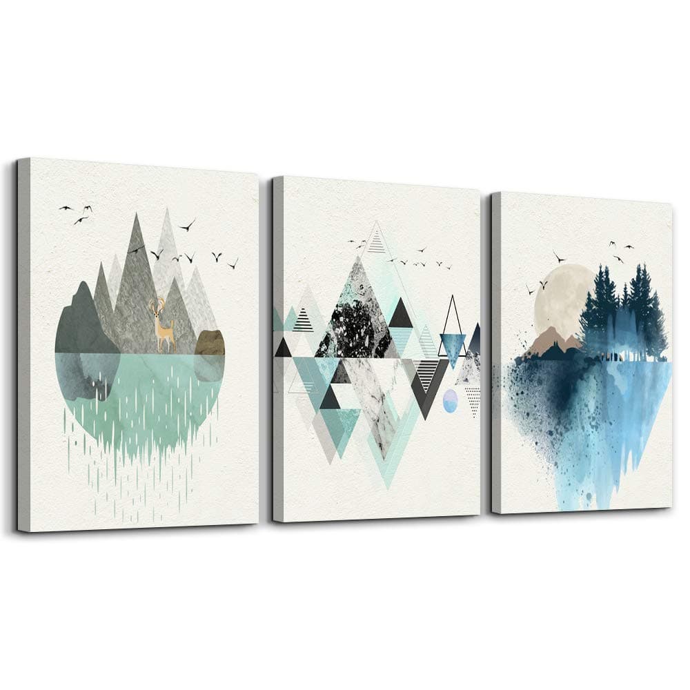 Canvas Wall Art Paintings For Living Room Large Size Abstract Geometry Mountain In Daytime Canvas Prints Artworks Pictures Bedroom Decoration,20 X 28 inches 3pcs Home Bathroom Wall Decor Posters