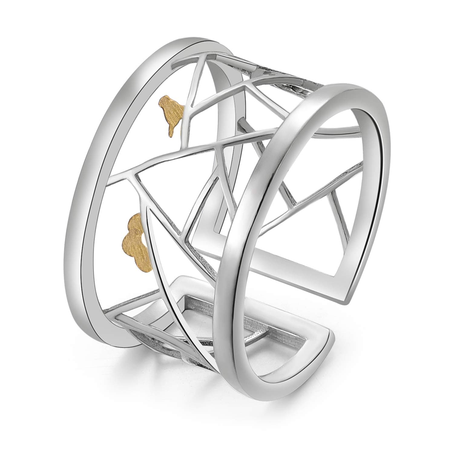 ✦Gift for Christmas✦ Lotus Fun S925 Sterling Silver Rings Oriental Element Window Decoration Paper-cut Design Open Ring Handmade Jewelry Unique Gifts for Women and Girls