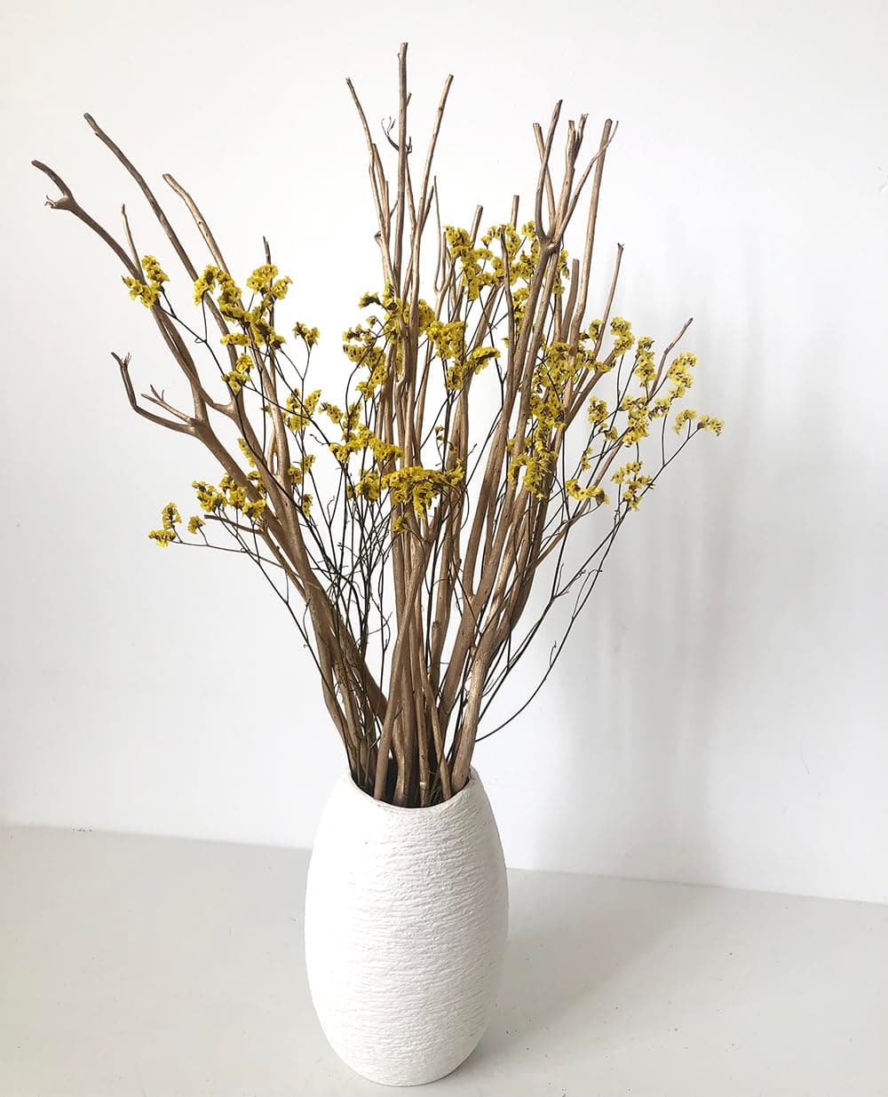 23 Inch White Bleached Mitsumata Branches,Natural Dried Branches Stems Birch Sticks Twigs for Vases DIY Crafts Home Wedding Party (Gold with Flower)