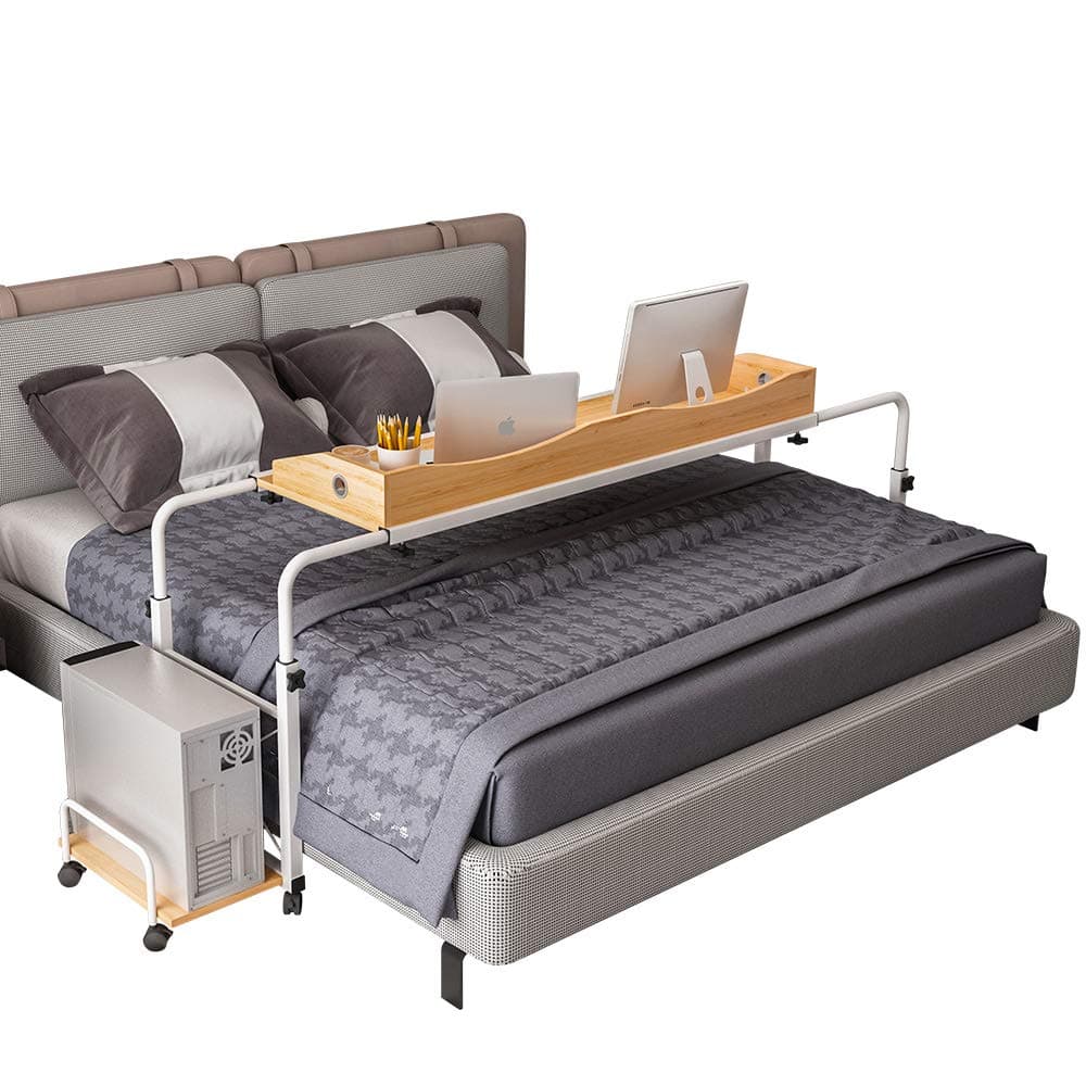 Mobile Overbed Table 47" Laptop Cart Hospitable Bed Table Computer Table Nursing Table for Eating on Bed (Yellow)