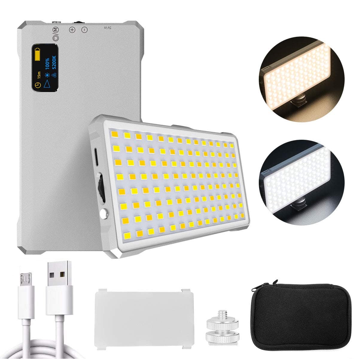 Soonpho Portable LED Video Light/Photography On-Camera Light,Built-in Rechargeable DC3.85 2470mAh Battery,Bi-Color 112 Beads CRI95+9W Continuous Output Lighting for YouTube Vlog Ins