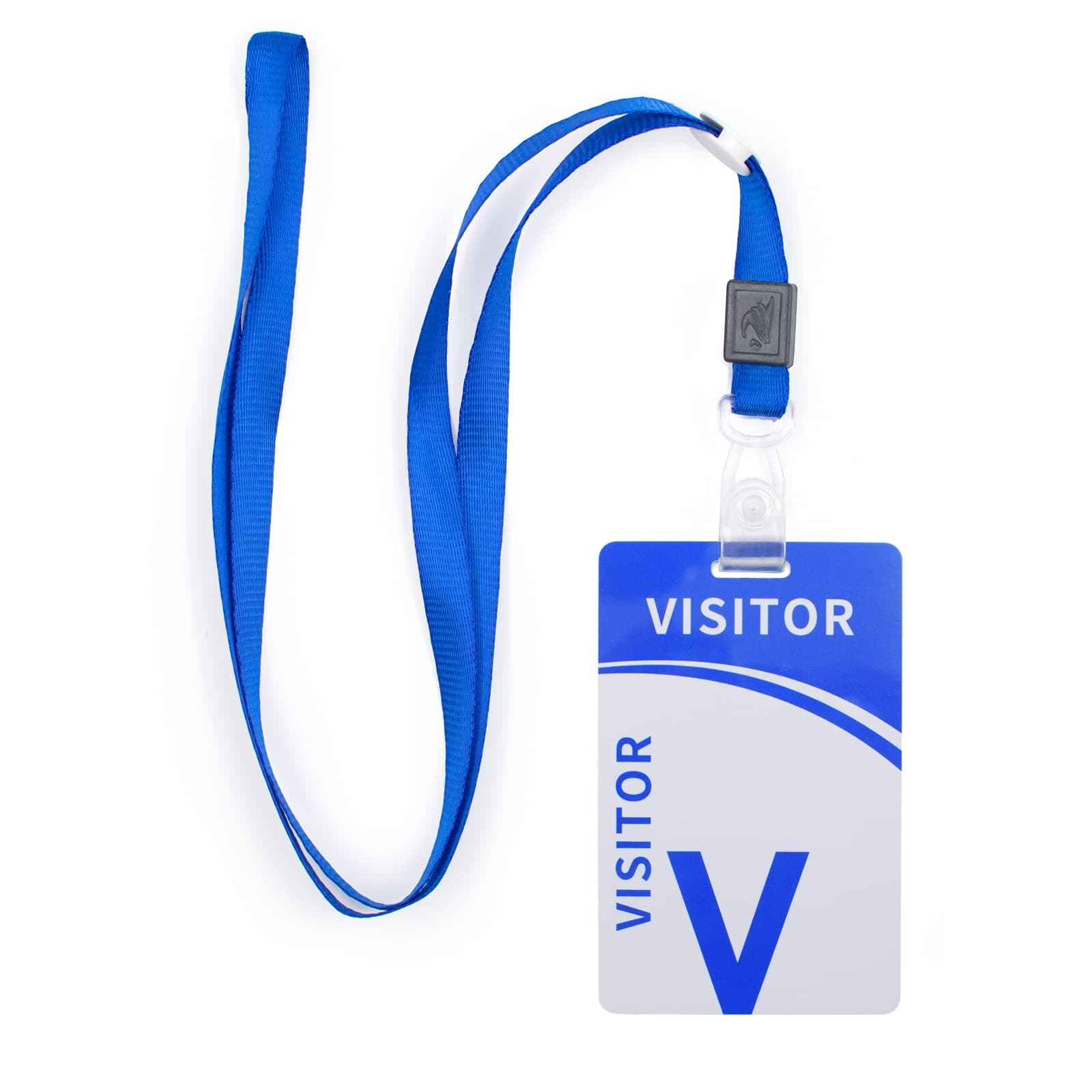KeaJuidy 25pcs Visitor Badges Lanyard with PVC Visitor Card Pass, Blue and White, 3.3 * 2.2 Inch, Reusable, Dual Sided, Identification Badges for School, Office Pass