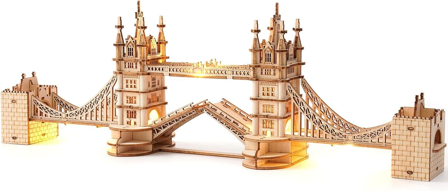 3D Wooden Puzzles DIY London Tower Bridge Craft Model Kits for Adults to Build Birthday Gfit for Friends and Family