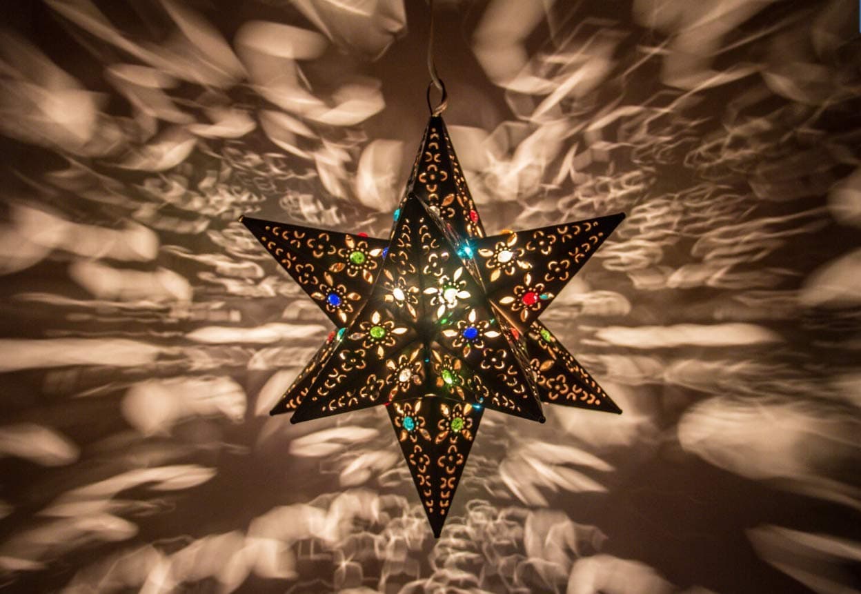 Shopimundo Unique and Beautiful Handmade Hanging Star Lamp with 12 Points! 12x12 Perfect for Home and Garden Decor Star Lantern with Marbles