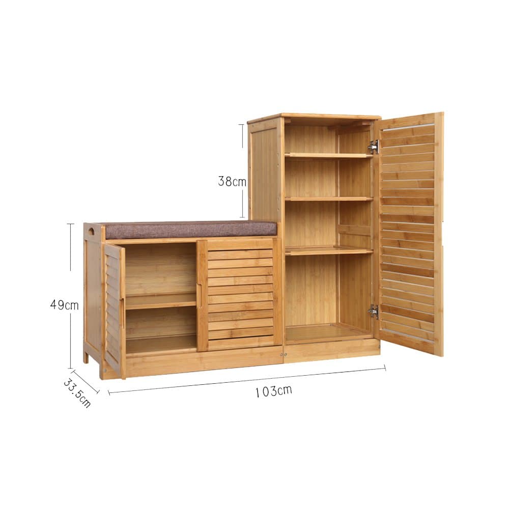 Shoe rack YNN Wooden Shoe Cabinet 4-tier Bamboo Solid Wood,simple,shoebox Storage Room, With Seat Cushion Porch Door Cabinet (Color : B)