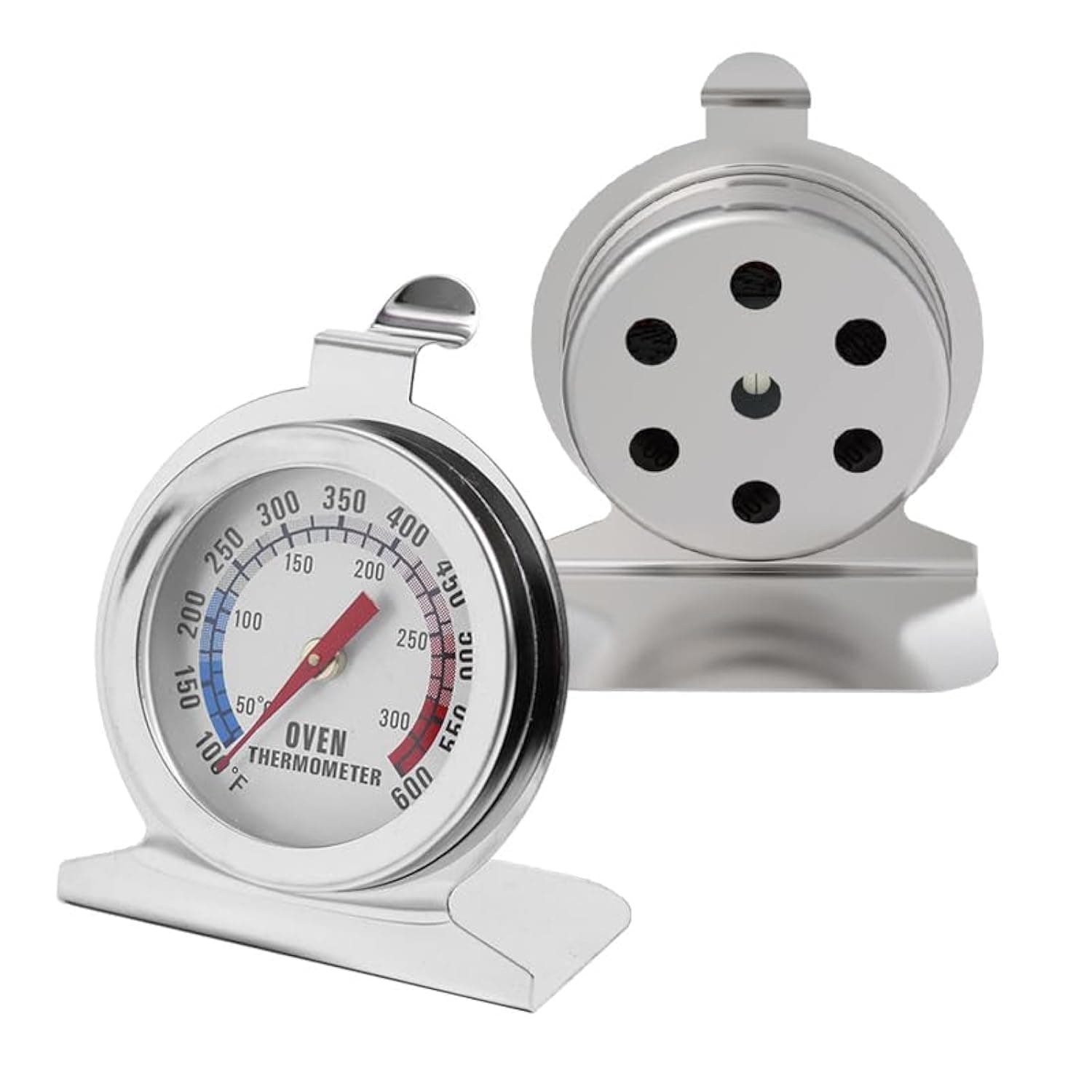 Oven Thermometers Large Dial Oven Grill Monitoring Cooking Thermometer with Dual-Scale 50-300°C/100-600°F for BBQ Baking, Hooks or Stands Alone