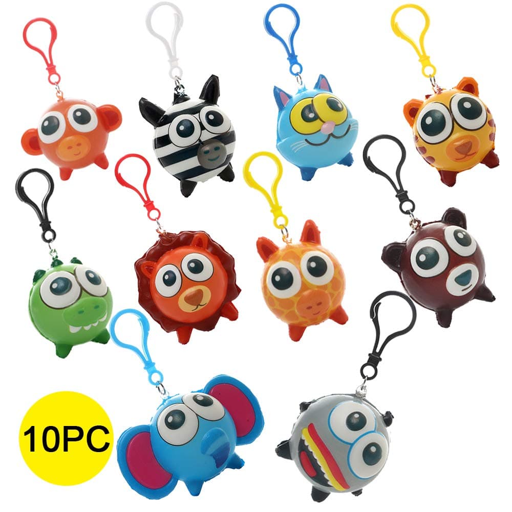 Sinofun 10PCS Big Eye Animal Squishy Keychain, Cute Slow Rising Squishies Toys Hang Set, Party Favor/Birthday Gifts for Boys/Girls/Kids, Including Cat/Lion/Tiger/Zebra/Elephant/Bear/Monkey/Tiger
