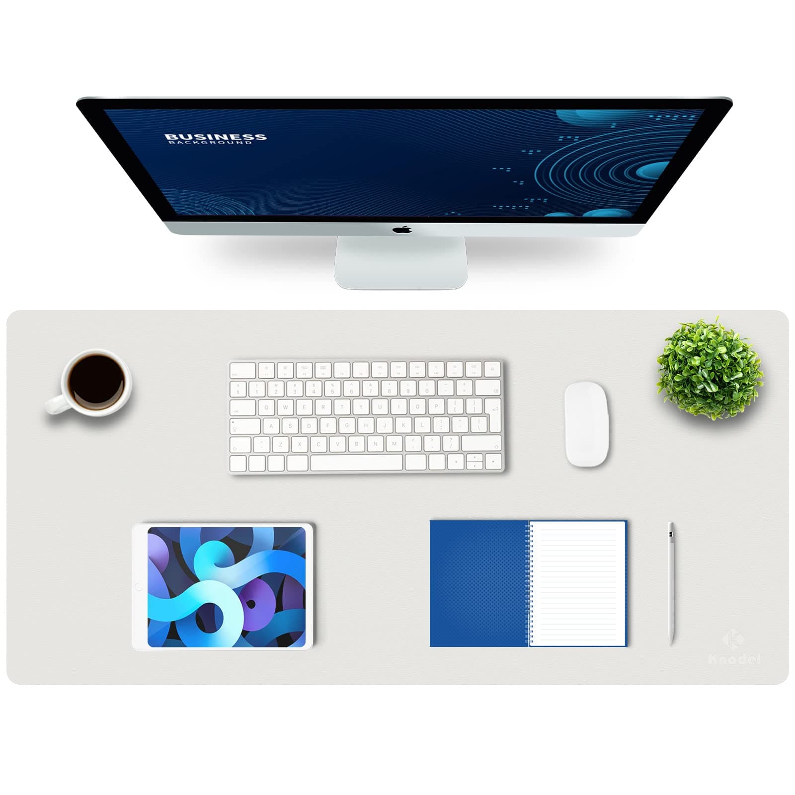 K KNODEL Large Office Leather Desk Mat, Mouse and Keyboard Pad, Computer and Laptop Mat, Desktop Protector and Cover, Writing Pad and Blotter (43x90cm, White)