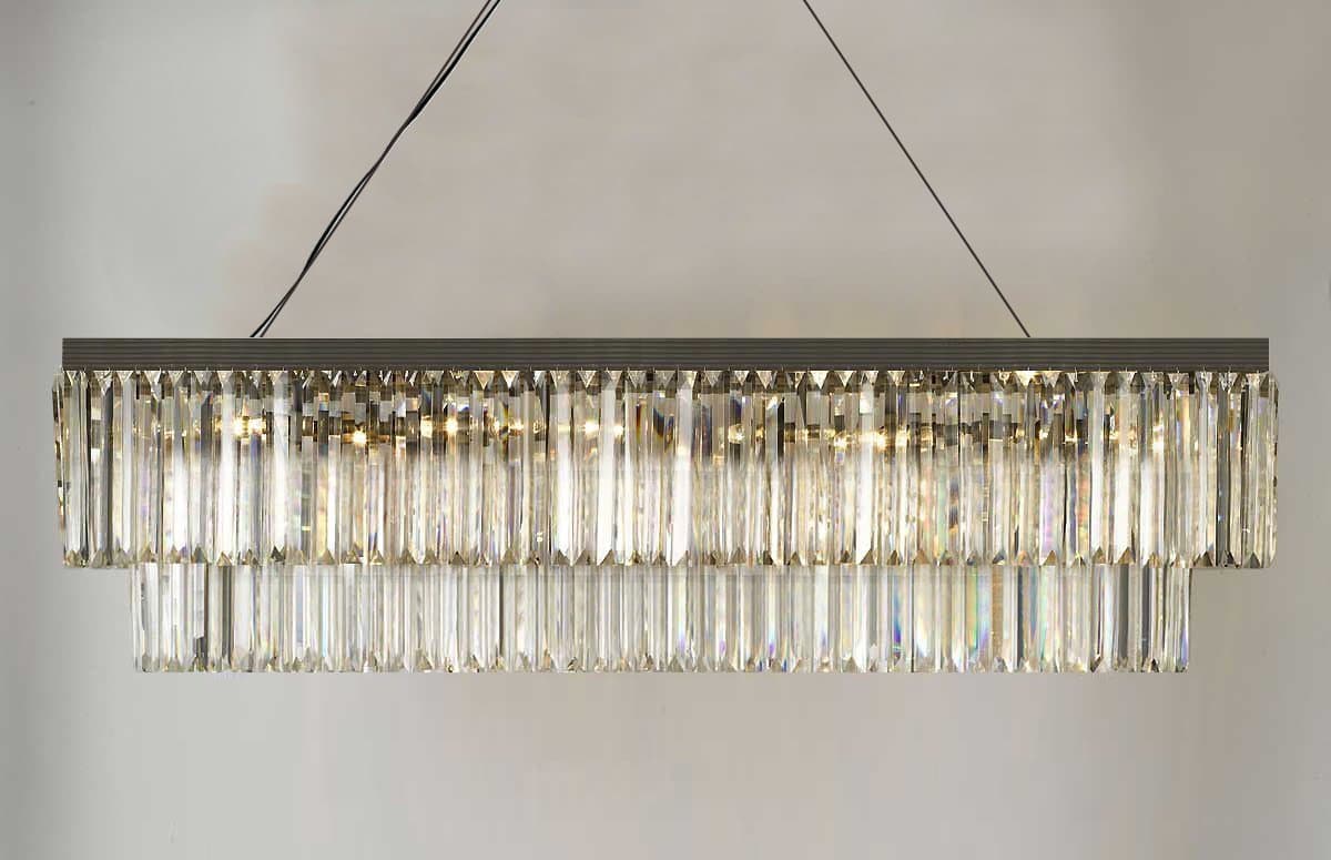 Retro Palladium Glass Fringe Rectangular Chandelier Chandeliers Lighting 47” Wide