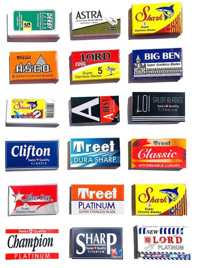 Razor Blades Club Astra-Derby-Shark-Lord-Treet-Voskhod-Rapira 100 Quality Double Edge Sampler (18 different brands)