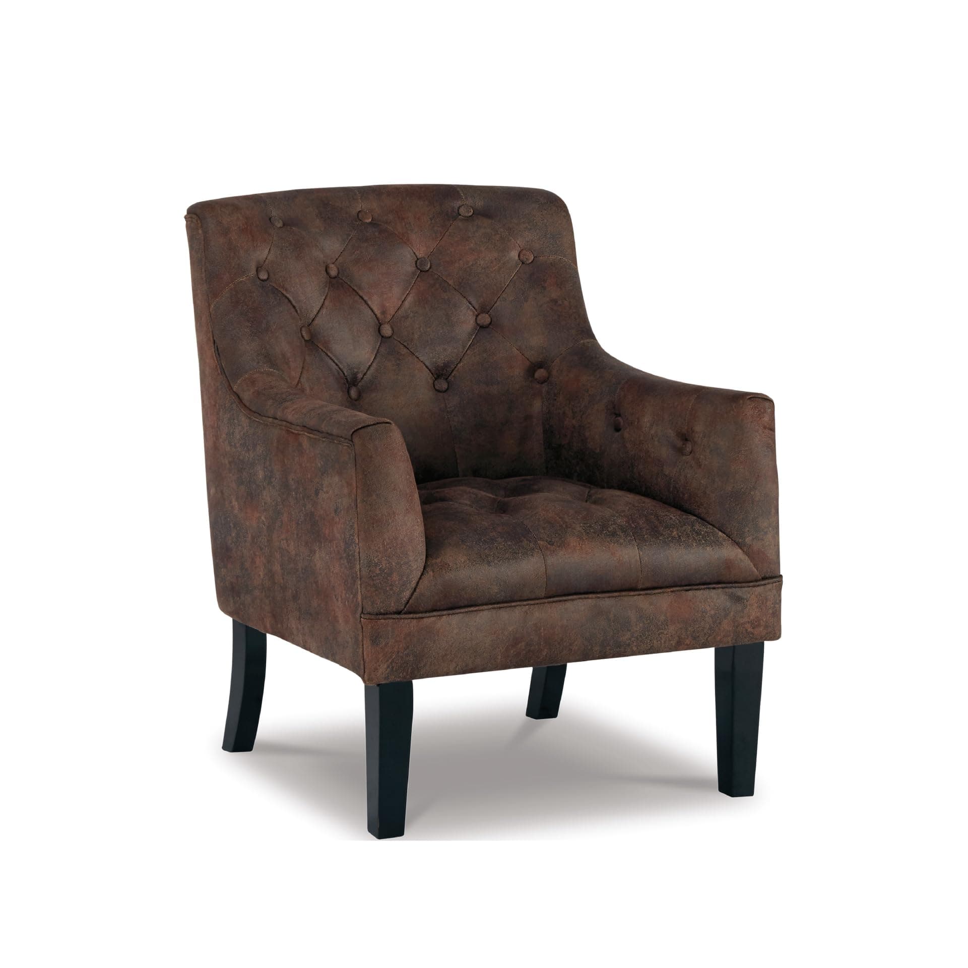 Signature Design by Ashley Drakelle Traditional Accent Chair with Diamond Button Tufting, Attached Cushions, Fabric Upholstery, 20.5" Seat Height, Dark Brown