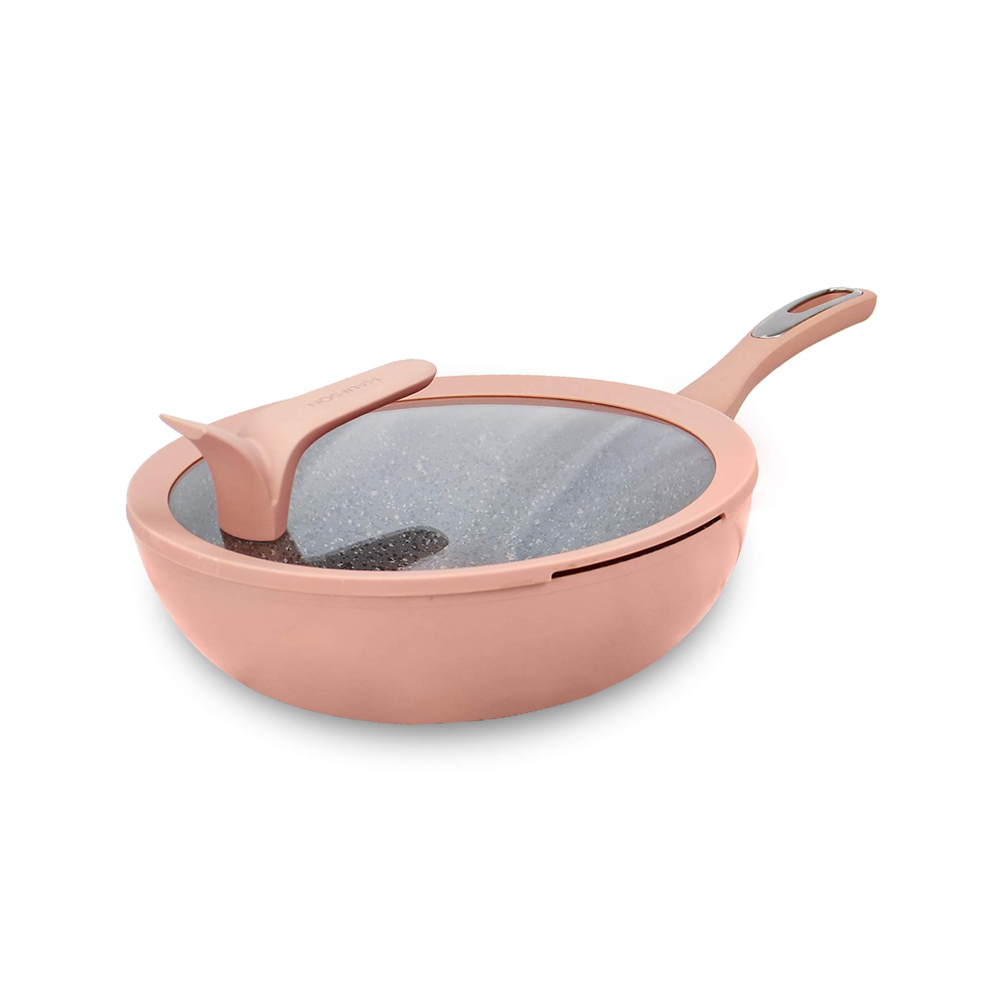 Haufson Pink Wok 30 cm| Works with Induction hub | PFOA Free Non-Stick Stirfry Pan