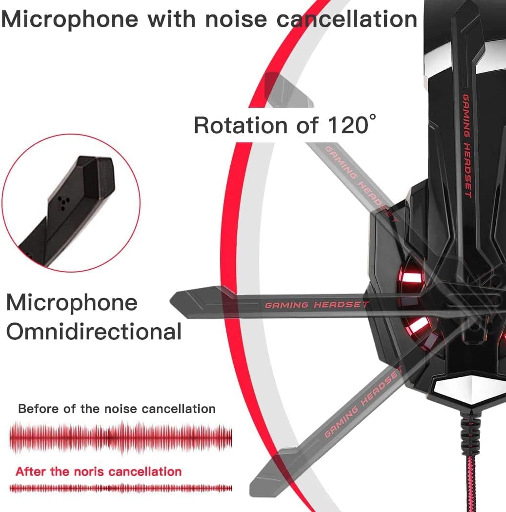 Gaming Headset for PS5 PS4, G9000 Wired Over-Ear Noise Cancelling Headphones with LED, Surround Sound, 3.5mm Jack, Mic, Compatible for Xbox One/Nintendo Switch/PC/Mac, Blue (red)